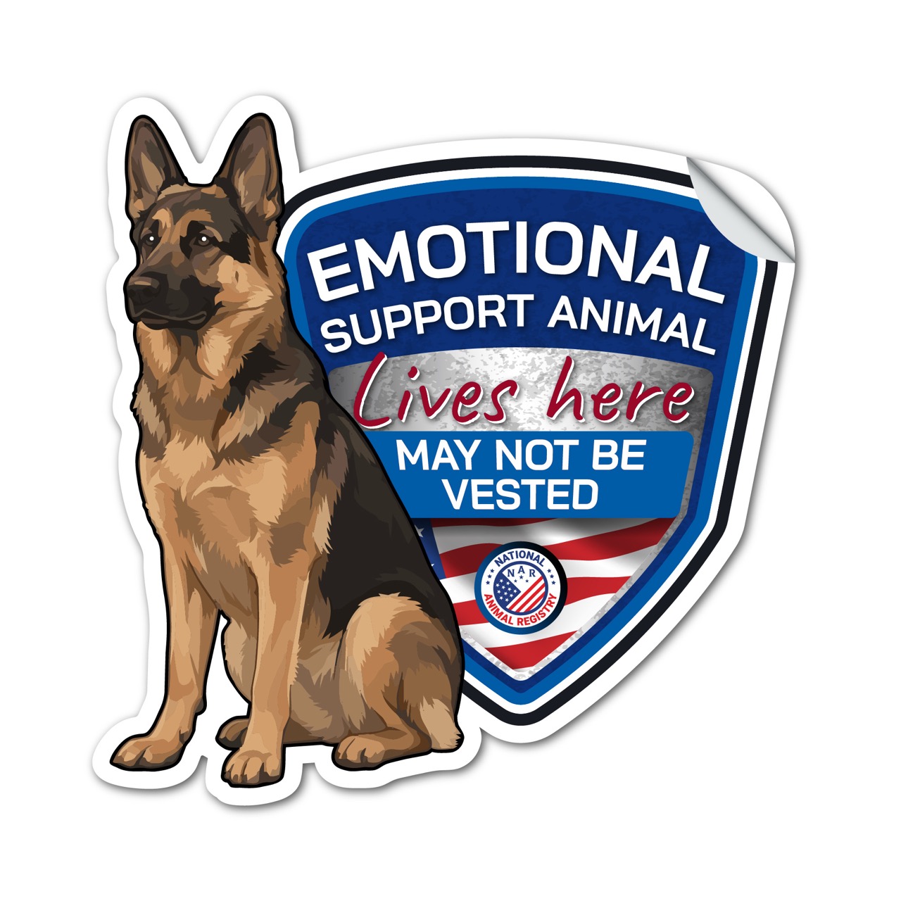 Emotional Support Animal Lives Here German Shepherd Sticker No Vest – ESA Dog Sign – May Not Be Vested – Weatherproof Vinyl