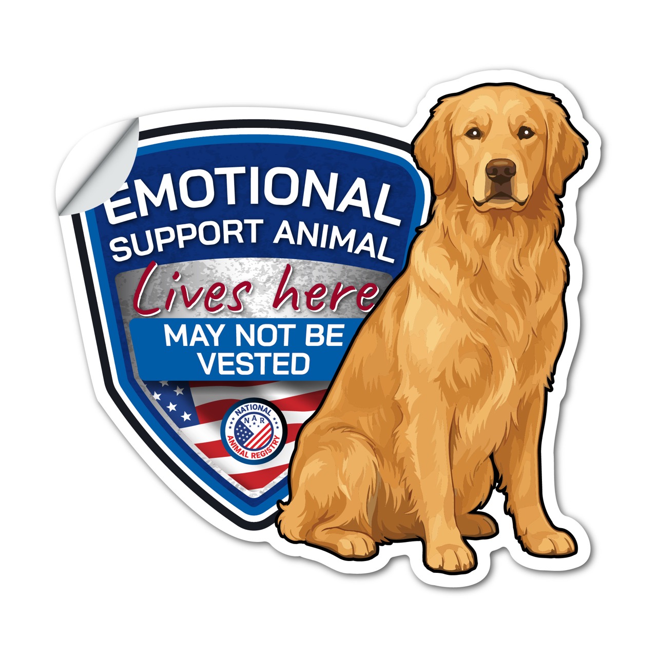Golden Retriever Emotional Support Animal Sticker No Vest – ESA Lives Here Sign Decal – May Not Be Vested – Waterproof Matte Vinyl