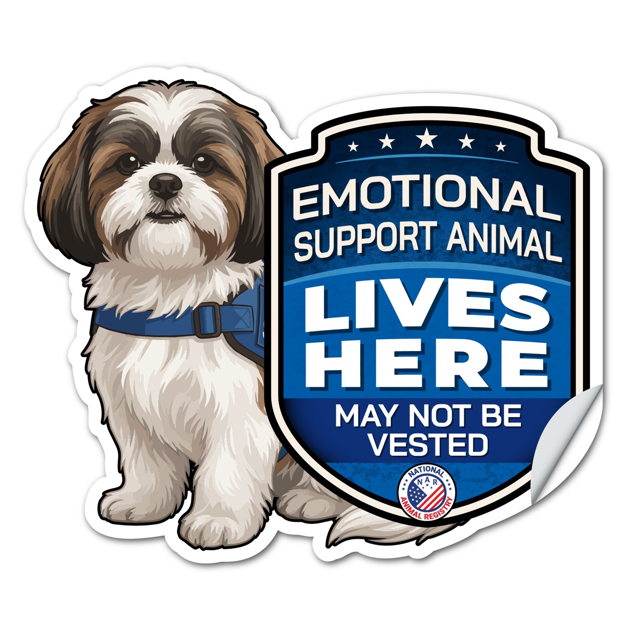 Emotional Support Animal Lives Here Shih Tzu Sticker – ESA Dog Warning Decal – May Not Be Vested – Weatherproof Vinyl
