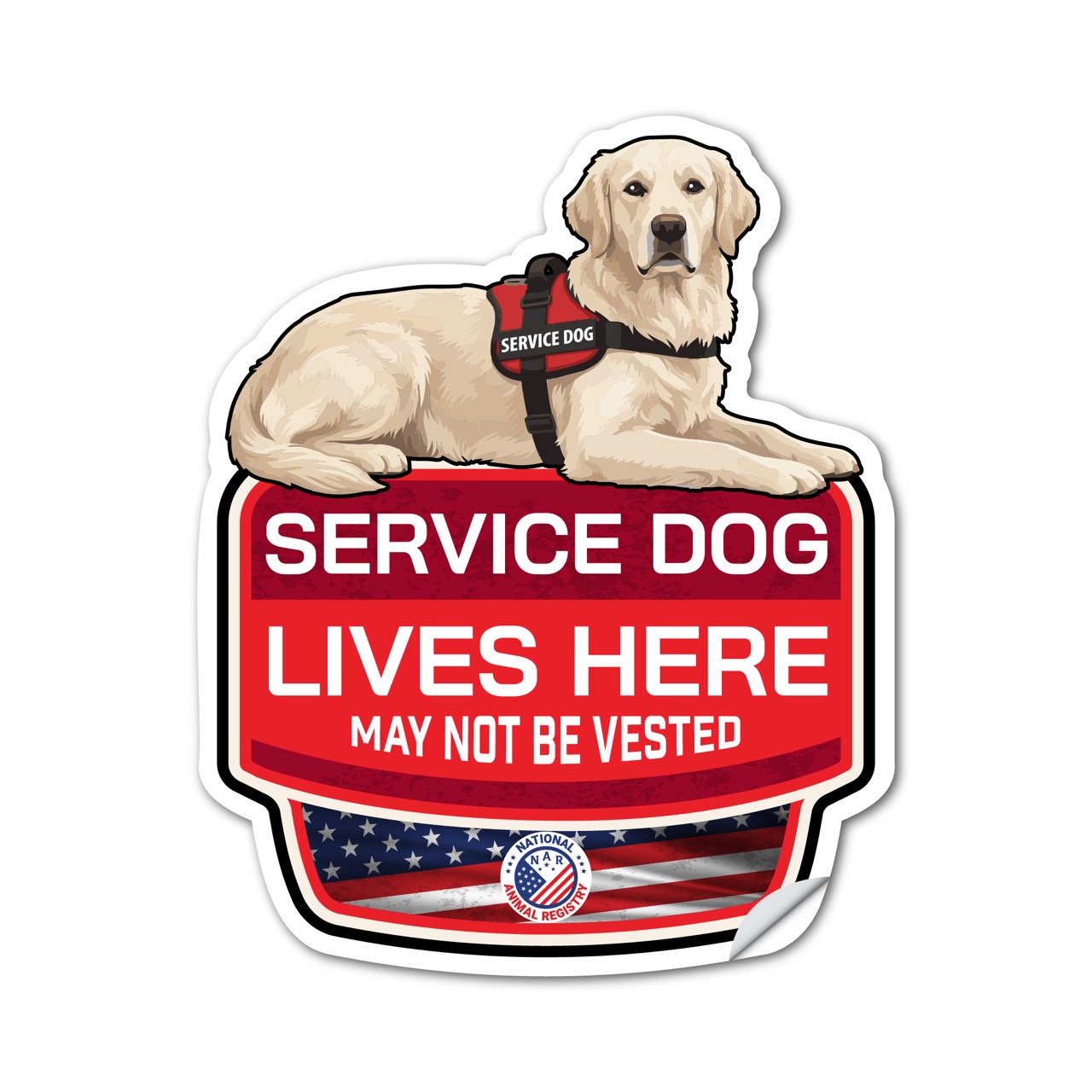 Golden Retriever Service Dog Lives Here Sticker – SD Dog Sign Decal – May Not Be Vested – Waterproof Matte Vinyl
