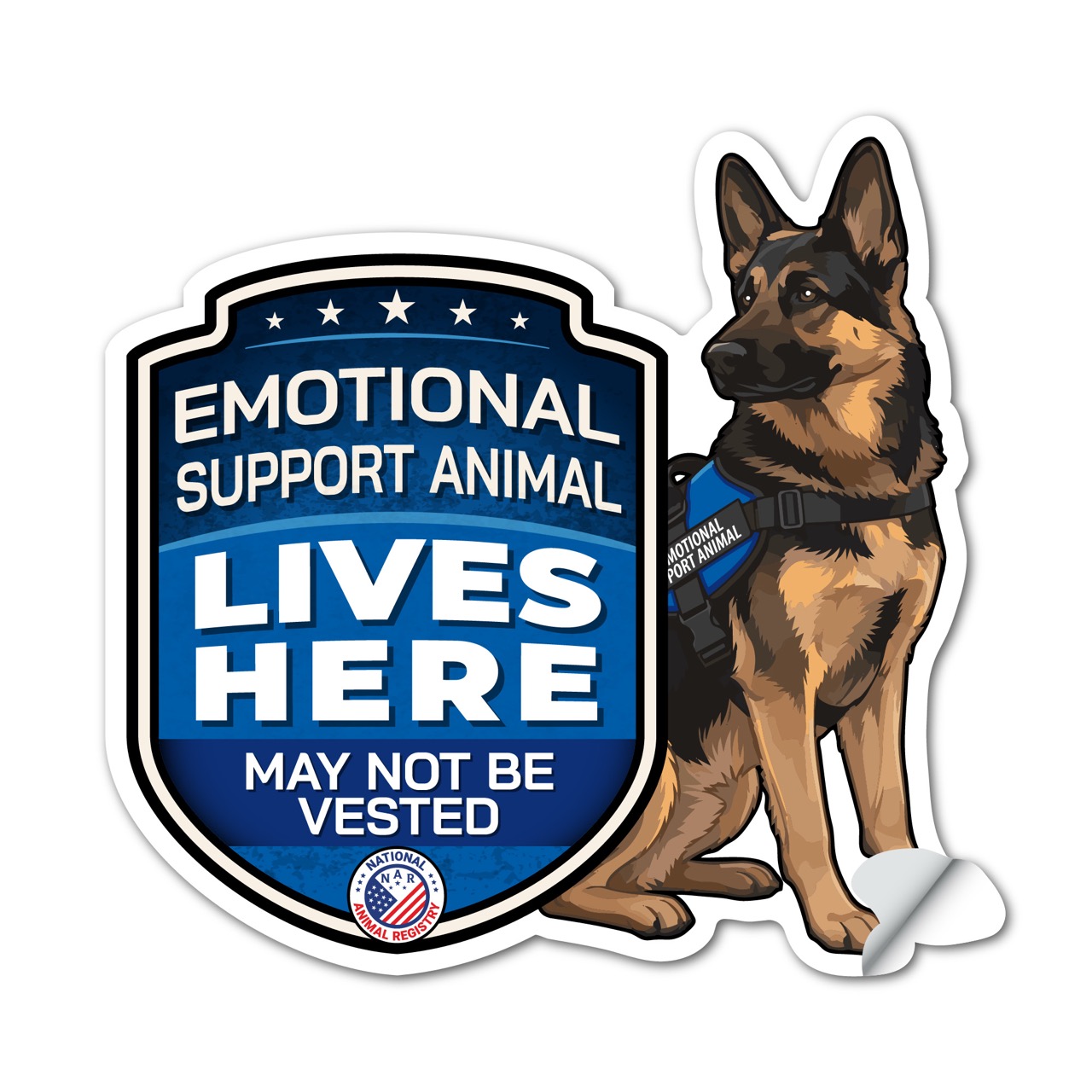 Emotional Support Animal Lives Here German Shepherd Sticker – ESA Dog Warning Decal – May Not Be Vested – Weatherproof Vinyl