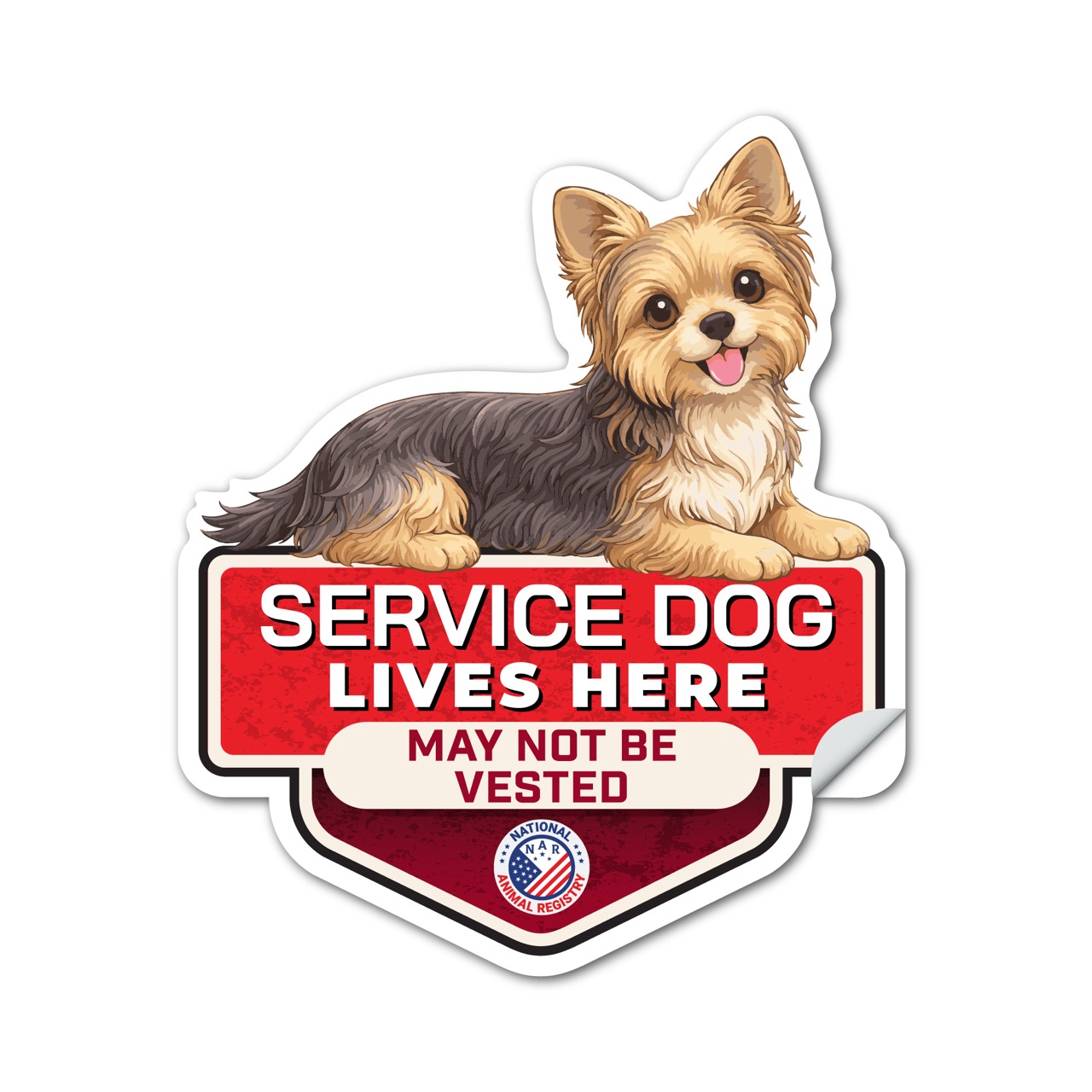 Yorkie Service Dog Lives Here Sticker No Vest – SD Dog Sign Decal – May Not Be Vested – Waterproof Matte Vinyl