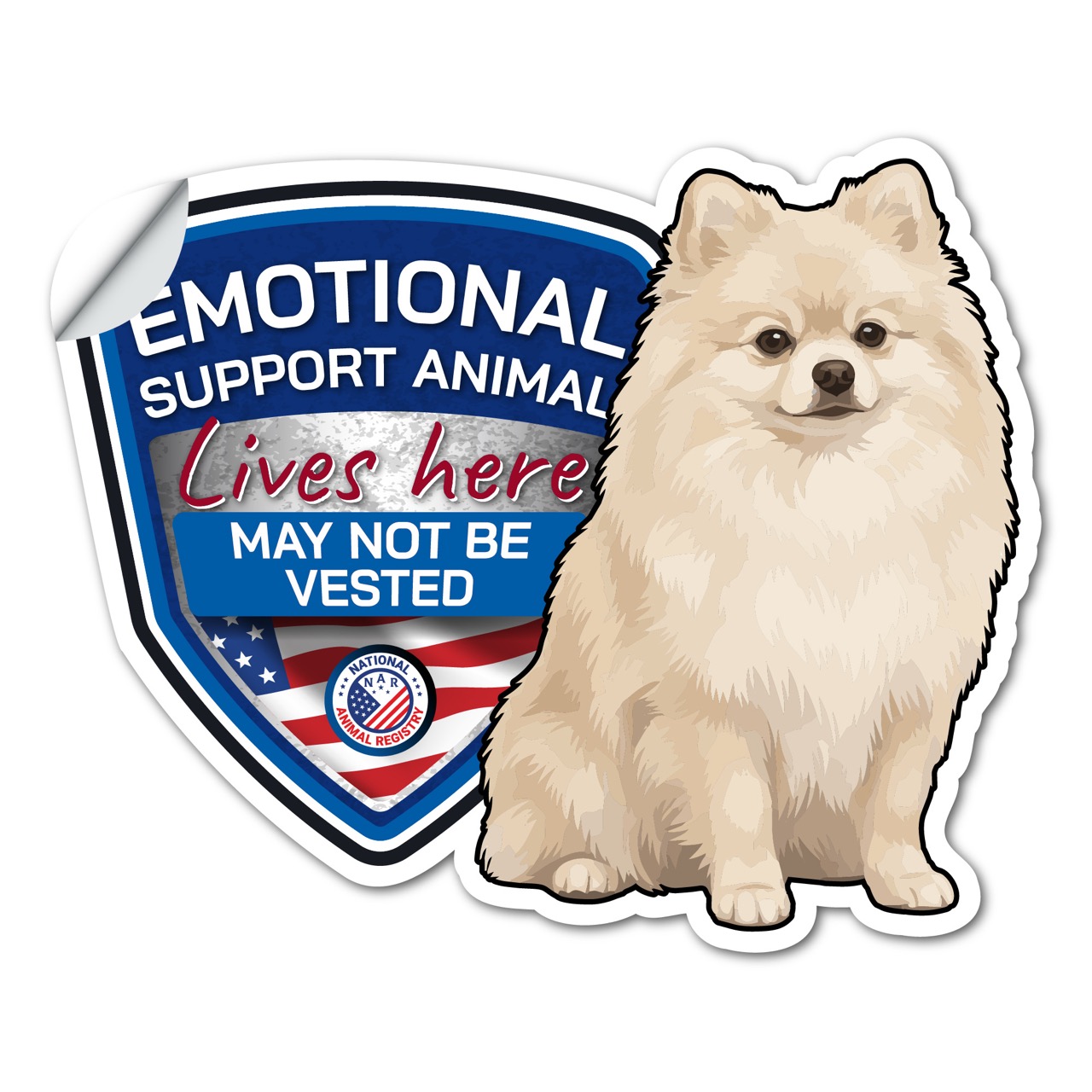 Pomeranian Emotional Support Animal Sticker No Vest – ESA Lives Here Sign Decal – May Not Be Vested – Waterproof Matte Vinyl