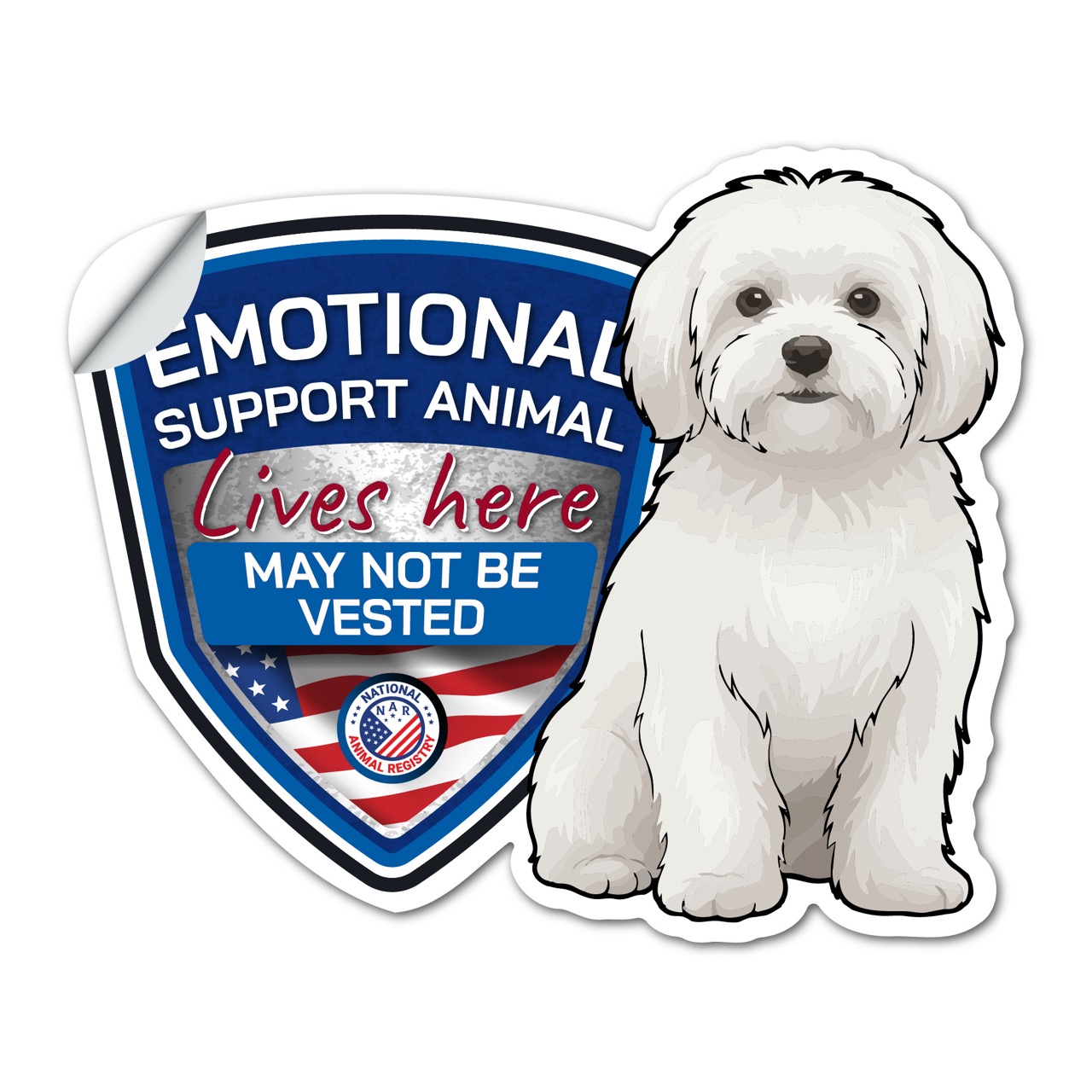 Maltese Emotional Support Animal Sticker No Vest – ESA Lives Here Sign Decal – May Not Be Vested – Waterproof Matte Vinyl
