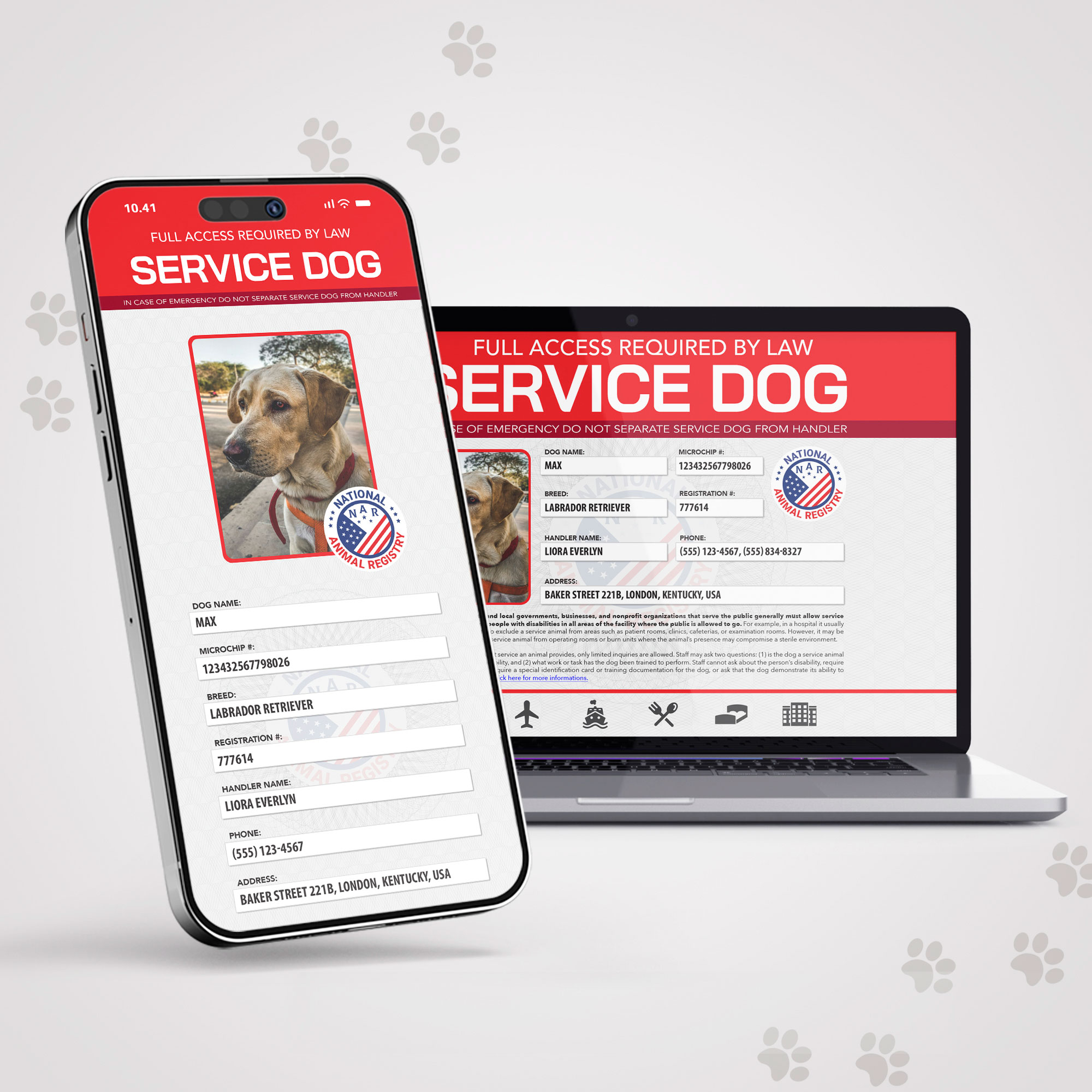 Custom Digital Service Dog ID – Instant Access | National Animal Registry