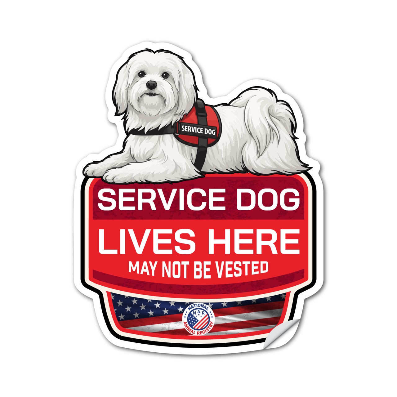 Maltese Service Dog Lives Here Sticker – SD Dog Sign Decal – May Not Be Vested – Waterproof Matte Vinyl