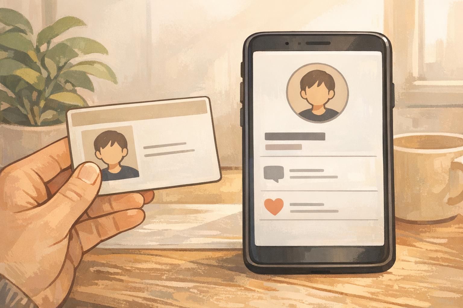 Close-up of a hand holding a wallet-sized service dog ID card next to a smartphone showing a clean digital profile for the dog.